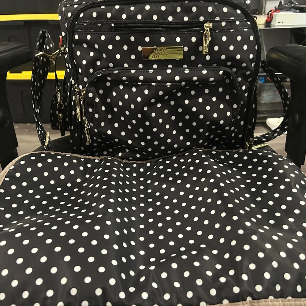 Jujube Black and White Polka Dot Baby Bag with changing pad
